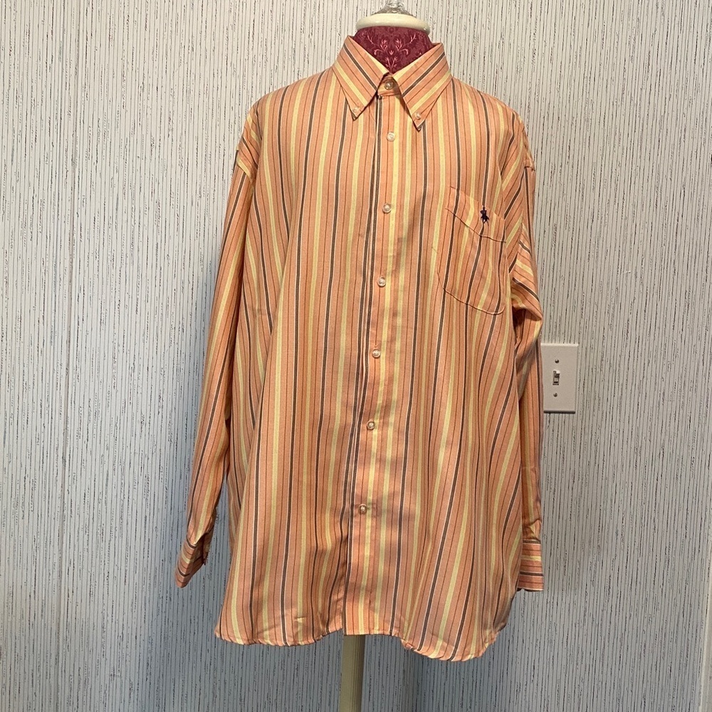 Oxford by IOW Apparel Inc XL Orange Stripe Blue Button Down Shirt